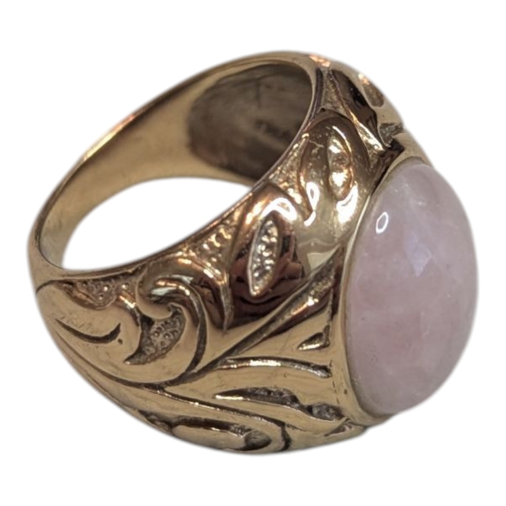 VTG SX Sally C Treasures Milky Rose Quartz Gold Tone Statement Ring Women's 7 - Picture 2 of 14